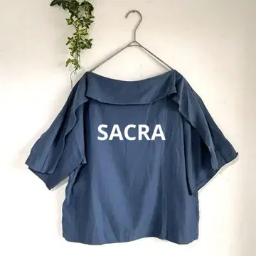 SACRA 일본제 프릴 소매 프릴 옷깃 블라우스 코튼 네이비