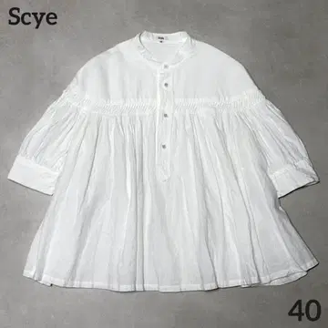 Scye 벨기에 린넨 핀턱 셔츠 블라우스 화이트 화이트 반팔 40