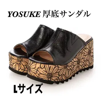 YOSUKE 통굽 샌들 블랙 콤비 L 사이즈