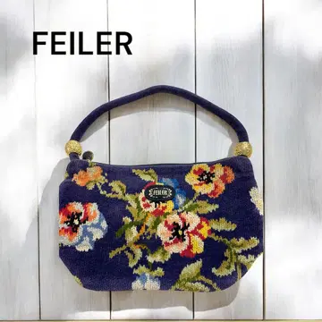FEILER 핸드 파우치 핸드백 쉬닐 직조 면 꽃무늬 플라워 파랑