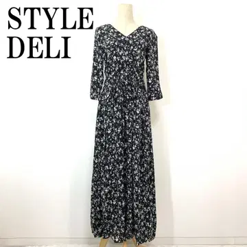 택 포함 새상품 STYLE DELI 롱 원피스 블랙 꽃무늬 2 B957