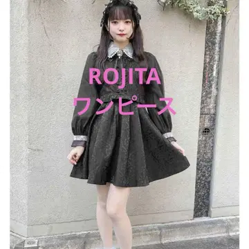 ROJITA 펄 트림 컬러 자카드 원피스 블랙 프리 사이즈