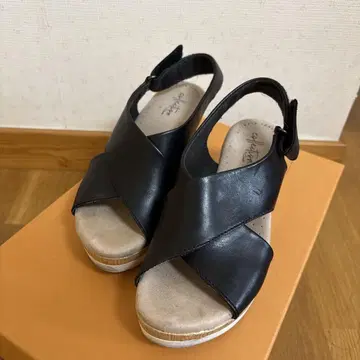 클락스 Clarks 웨지솔 샌들 통굽 천연 가죽 23cm