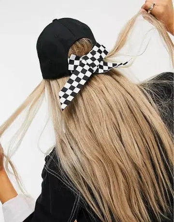 VANS 블랙 캡 체커보드 리본 포함