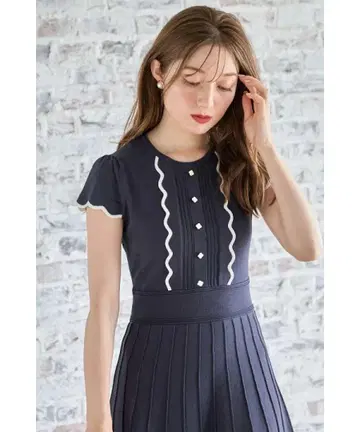 새상품 tocco closet 플리츠 니트 원피스 네이비 M