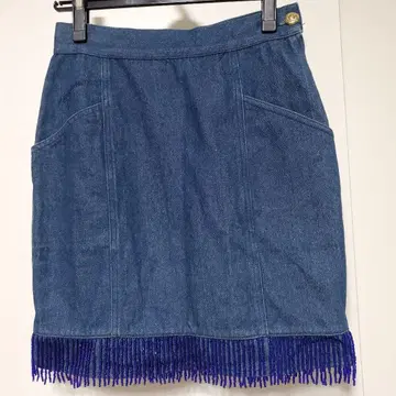 데님 비즈 프린지 타이트 스커트