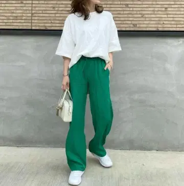 자라 그린 와이드 레그 팬츠