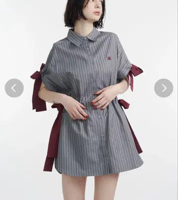 jouetie 허리 리본 튜닉 스트라이프 셔츠