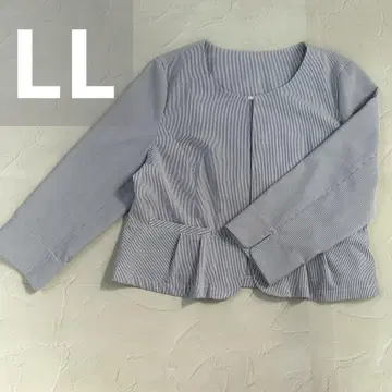 기사 노카라 자켓 7부 소매 스트라이프 포멀 빅 사이즈