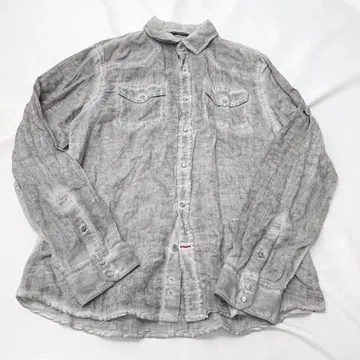 GUESS 그레이 린넨 웨스턴 긴팔 셔츠 M