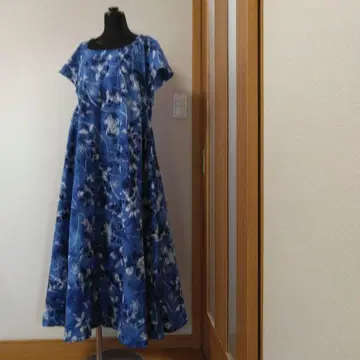 유카타 리메이크 프렌치 소매 텐트 라인 원피스