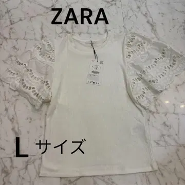 [택 포함 새상품] 자라 레이스 프릴 소매 티셔츠 L 사이즈