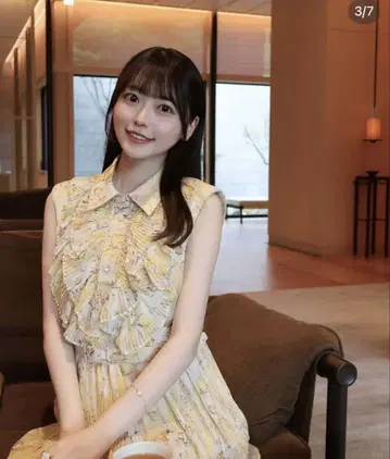 프렌치 슬리브 에어리 플리츠 프린트 원피스