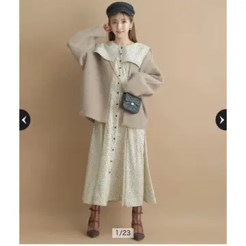 아이보리 도트 무늬 롱 원피스 사이즈 1