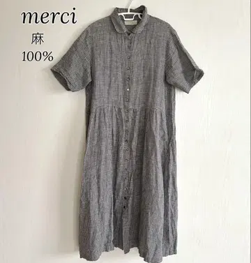 merci 린넨 100% 롱 원피스 깅엄 체크