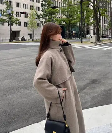 thevon 페이크 울 파이핑 스탠드 카라 코트