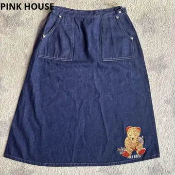 PINK HOUSE 핑크 하우스 곰 자수 데님 탭 에이프런