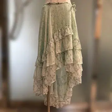 데님 앤 서플라이 랄프 로렌/변형 프릴이 있는 민트 그린 롱 스커트