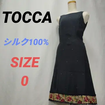 TOCCA 토카 원피스 드레스 실크 100% 블랙 꽃 자수 슬리브리스