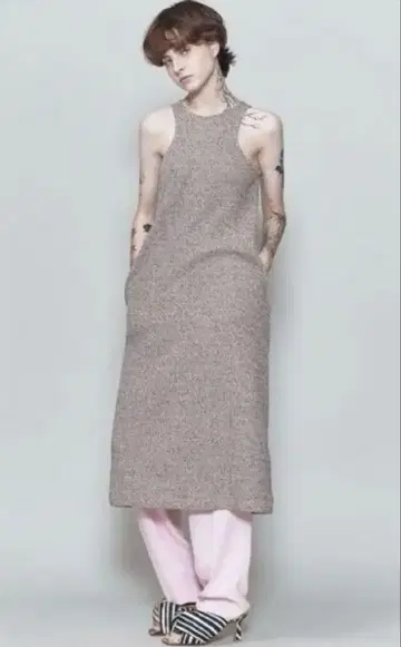 6 mix cut dress: roku 원피스 슬리브리스 원피스