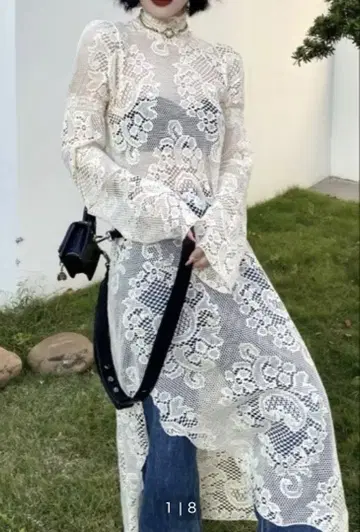 CELENA 비대칭 타이트 시어 레이스 슬릿 롱 원피스