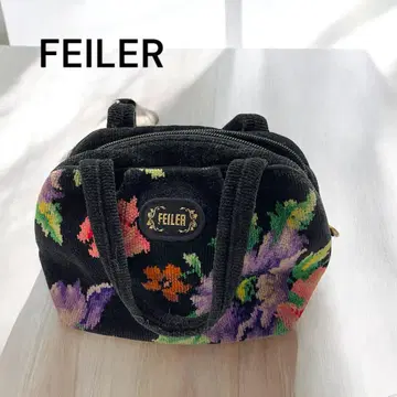 새상품급 페이러 FEILER 핸드 파우치 핸드백 면 꽃무늬 블랙