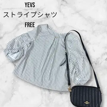 YEVS 스트라이프 오프숄더 블라우스 셔츠 FREE