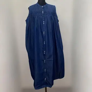 루피리안 인디고 슬리브리스 네이비 밴드 카라 롱 원피스 새상품
