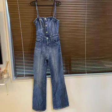 데님 블루 버튼 오버롤