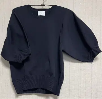 UNITED ARROWS 네이비 볼륨 소매 반팔 니트