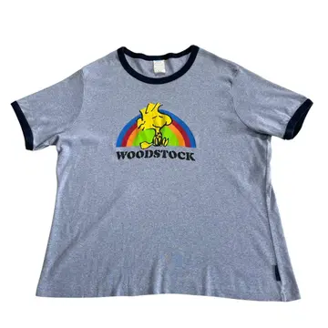 스누피 WOODSTOCK 링거 티셔츠  블루 네이비 스카이블루