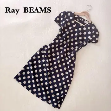 Ray BEAMS 도트 무늬 반팔 원피스 네이비 무릎 기장 캐주얼