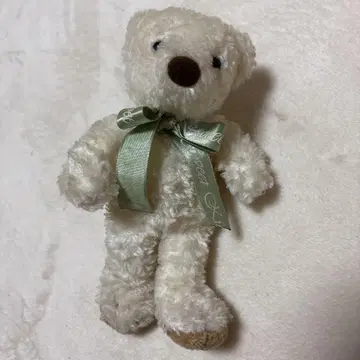 베이지 곰 봉제 인형 리본 포함 그린 리본 테디베어 앤티크