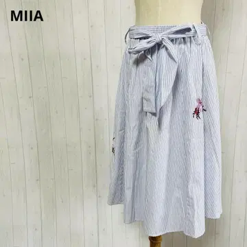 미아 MIIA 스트라이프 꽃무늬 자수 플레어 롱 스커트 [F] a511