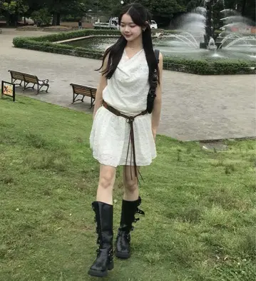 emmy 아일렛 레이스 슬리브리스 원피스