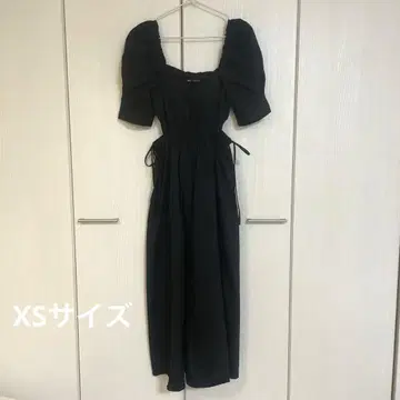 ZARA 퍼프 슬리브 사이드 컷 아웃 원피스 리본 블랙 검정 XS