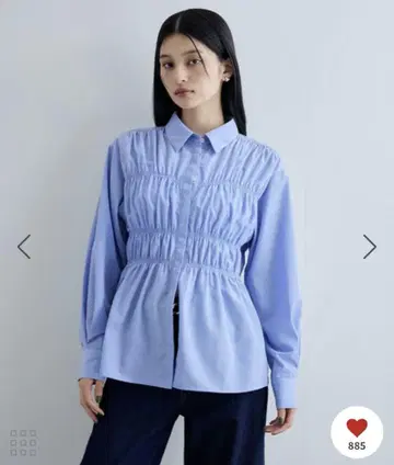 vis 비스 세탁 가능한 셔링 디자인 셔츠 블라우스 블루
