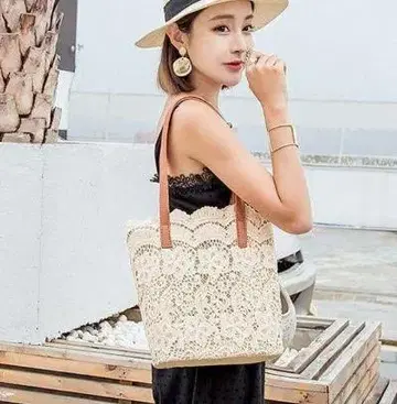레이스 토트백 꽃무늬 캐주얼 귀여운 숄더백