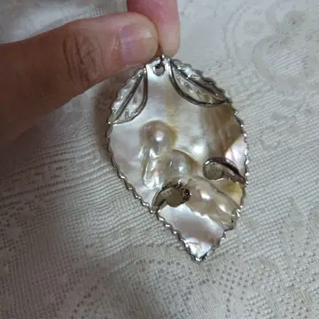 진주 모조개 잎 모양 브로치 목걸이 탑