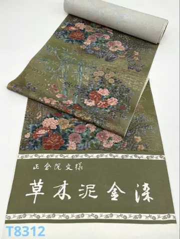 코몬 금색 초목 진흙 염색 쇼소인 문양 순수 실크 옷감