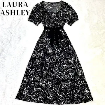 LAURA ASHLEY 장미 하이웨스트 퍼프 슬리브 A 라인 원피스