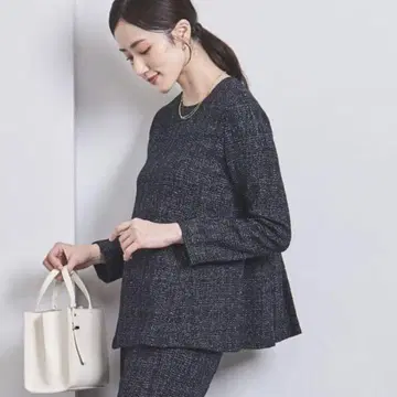 UNITED ARROWS 믹스 트위드 백 페플럼 블라우스