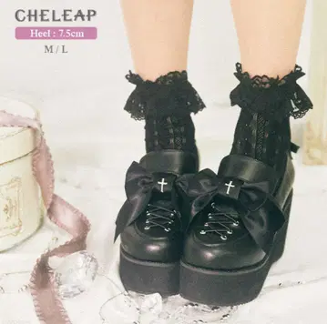 레이스업 크로스 리본 펌프스 CHELEAP 7.5cm 힐 신발 L