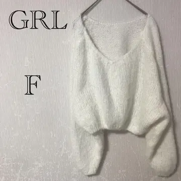 GRL 그레일 V넥 니트 [F] 숏 기장 러블리 모코모코