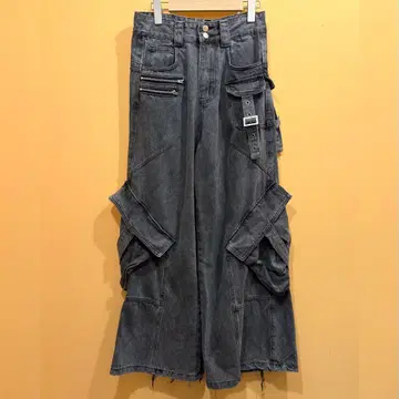 ARGUECULTURE 블랙 데님 카고 팬츠 배기 데님 M
