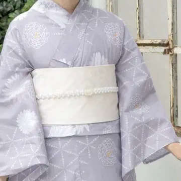 유카타 단품 국화 무늬 연한 퍼플 그레이 미사용 새상품
