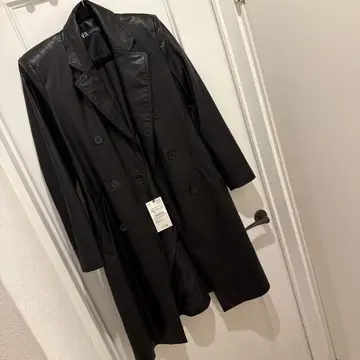 자라 블랙 가죽 더블 브레스트 코트 XS