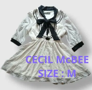 CECIL McBEE 미니 원피스 옷깃 리본 포함 도트 무늬