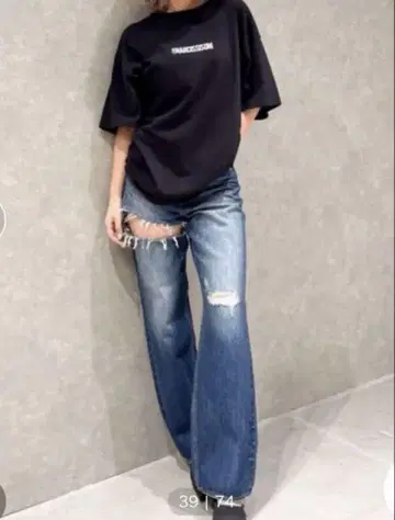 GYDA SIDE RIPPED 스트레이트 와이드 데님 팬츠