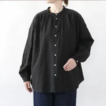 프릿 prit 면 린넨 쉐도우 체크 클레릭 개더 블라우스